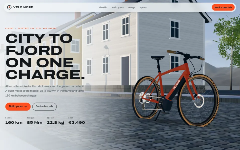 The opening screen of the Velo Nord demo