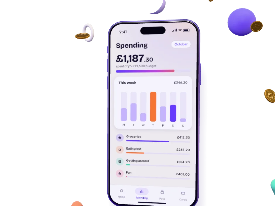 The Tally app on a phone, showing this month's spending by category