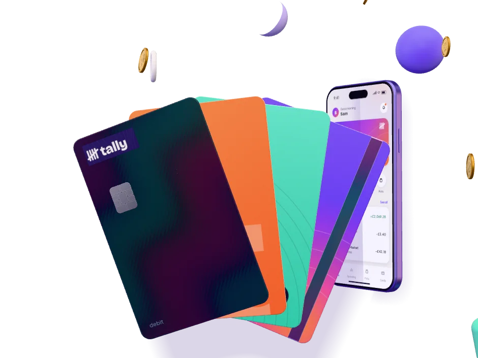 The four Tally cards fanned out: Ultra Violet, Fresh Mint, Tangerine and Midnight Foil